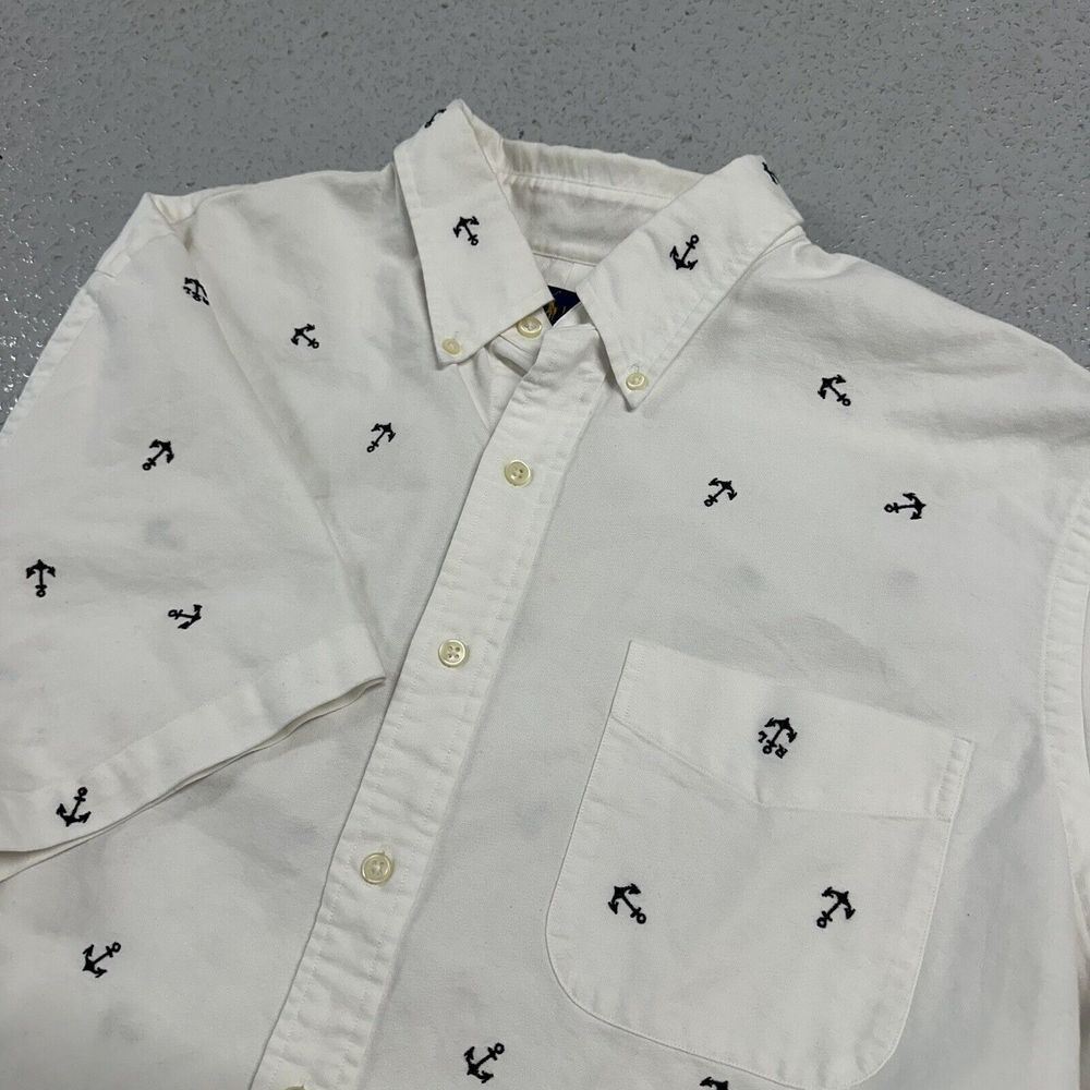 White Anchor-Embroidered Button-Down Shirt